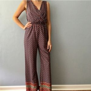 Vintage Runway Story Deep v-neck Hippie Wide Legs Jumpsuit